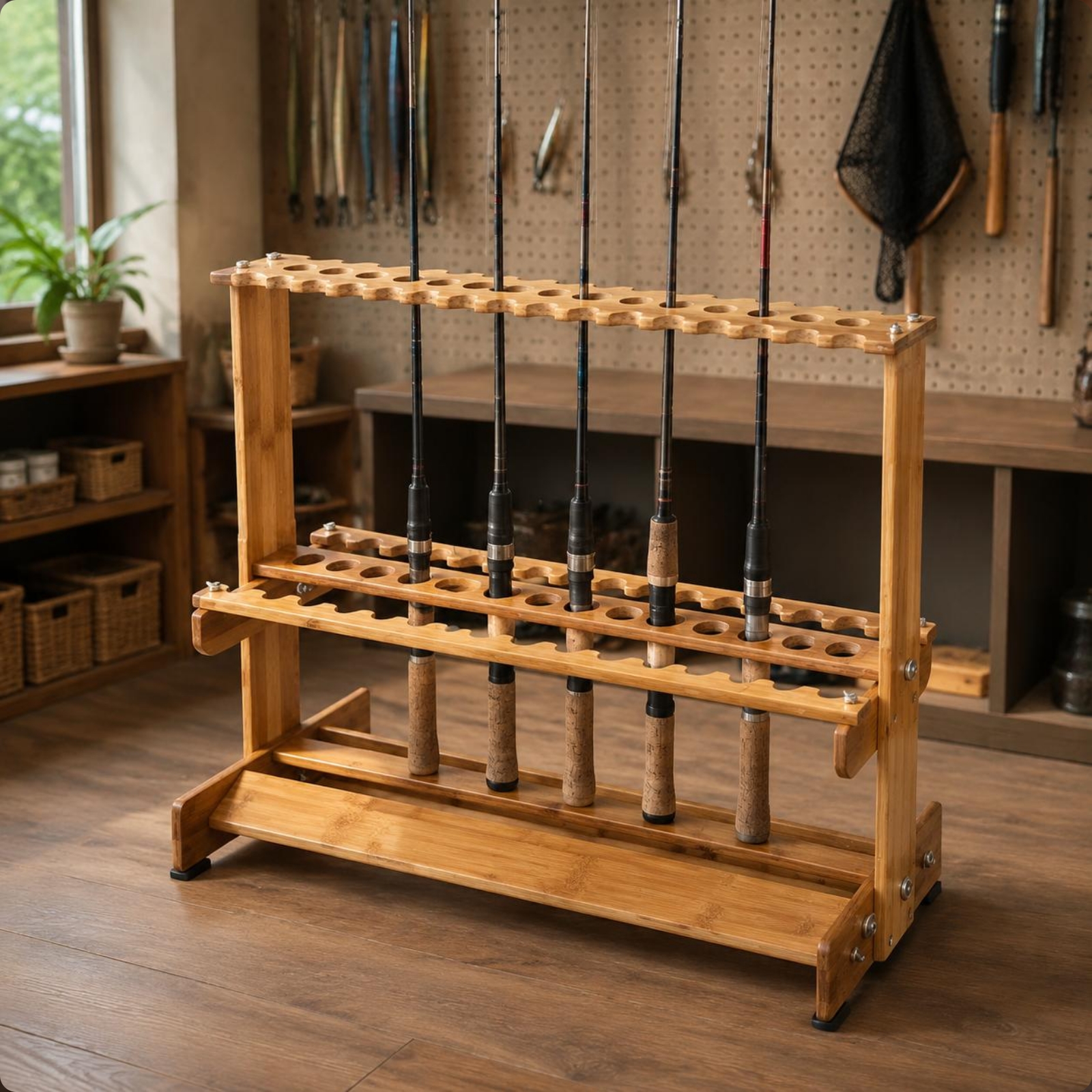 Bamboo Fishing Rod Rack Circul - Fishing Rod Rack review and price