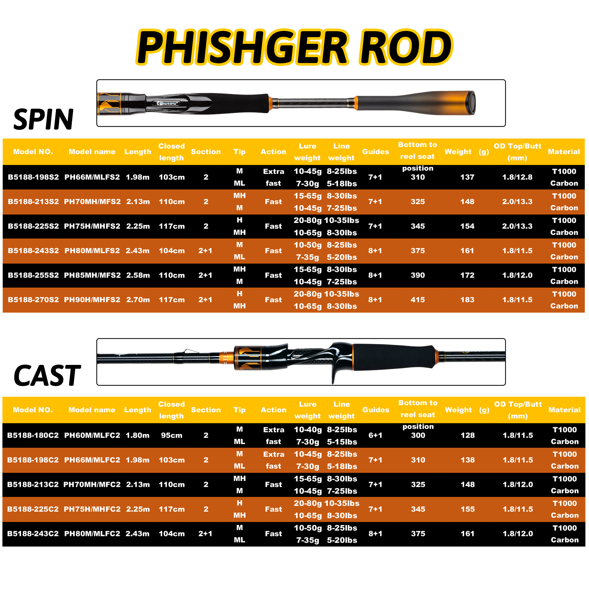 BIUTIFU 2-Tip Fuji Guide Spinn - Fishing Rod Surf review and price
